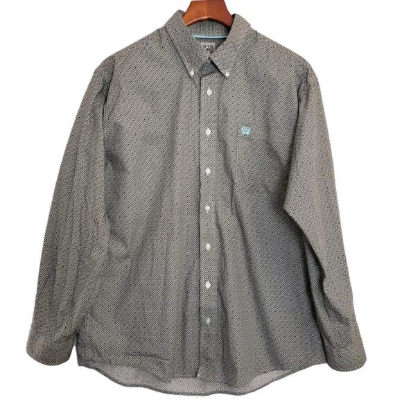 Cinch Men's Sz M Classic Fit Walter LS Dress Shirt‎ Gray Geometric 100% Cotton - Picture 3 of 15